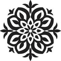 Geometric Floral Symmetry Vector in Black Tessellated Petals Black Tile Vector Logo