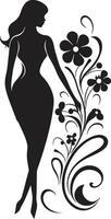 Sophisticated Bloom Aura Handcrafted Emblem Abstract Flora Fusion Black Artistic Face Emblem vector