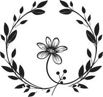 elegante jardín vides negro floral marco diseño encantador pétalo armonía vector logo en negro