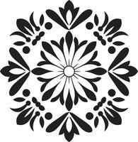 Vector Florals Geometric Tile Pattern in Black Patterned Petal Grid Black Floral Vector