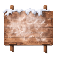 AI generated Realistic wooden signboard covered with snow png isolated on transparent background