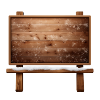 AI generated Realistic wooden signboard covered with snow png isolated on transparent background