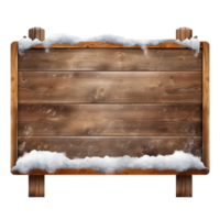 AI generated Realistic wooden signboard covered with snow png isolated on transparent background