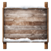 AI generated Realistic wooden signboard covered with snow png isolated on transparent background
