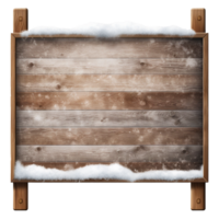 AI generated Realistic wooden signboard covered with snow png isolated on transparent background