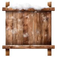 AI generated Realistic wooden signboard covered with snow png isolated on transparent background