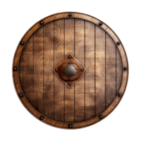 AI generated Round wooden shield set isolated on transparent background png