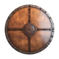 AI generated Round wooden shield set isolated on transparent background png