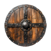 AI generated Round wooden shield set isolated on transparent background png