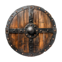 AI generated Round wooden shield set isolated on transparent background png