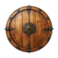 AI generated Round wooden shield set isolated on transparent background png