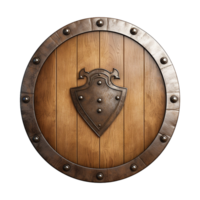 AI generated Round wooden shield set isolated on transparent background png