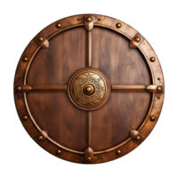 AI generated Round wooden shield set isolated on transparent background png