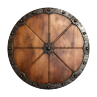 AI generated Round wooden shield set isolated on transparent background png