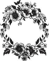 Graceful Flower Frame Decorative Black Icon Botanic Frame Wreath Black Vector Frame