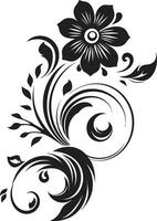 Elegant Noir Blossom Vector Logo Artistic Petal Sketch Hand Drawn Black