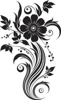 Charming Floral Etching Black Vector Icon Dynamic Handcrafted Foliage Iconic Logo Symbol