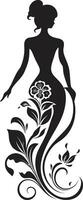 Elegant Botanical Glamour Vector Woman Icon Graceful Floral Silhouette Black Face Emblem