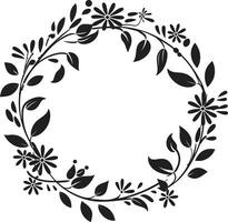 Whimsical Wedding Flower Elegant Black Emblem Modern Floral Wreath Artistic Vector Logo