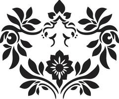 Floral Gridwork Black Vector Tile Pattern Petal Mosaic Geometric Tile Icon in Black