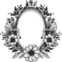 Radiant Floral Encircle Black Vector Frame Graceful Petal Bordering Decorative Black Logo