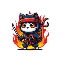 linda ninja gato ilustración vector