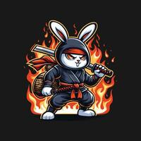 FIRE NINJA RABBIT ILLUSTRATION VECTOR