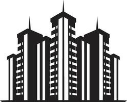 Downtown Skylinescape Multifloor City Building Vector Emblem Metropolis Elevation Multifloor Cityscape Icon in Vector Logo