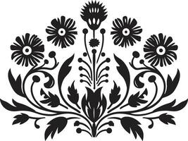 Patterned Geometry Black Floral Emblem Floral Essence Geometric Tile Emblem in Black Vector