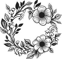 Chic Floral Design Wedding Vector Emblem Clean Petal Wreath Black Hand Drawn Iconic Logo