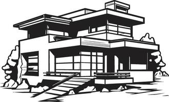 Firm Residence Symbol Thick House Sketch Emblem Vigorous Homestead Mark Bold House Design in Vector