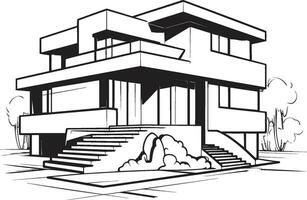 Modern Urban Houseline Villa Icon in Bold Black Vector Stylish City Villa Sketch Iconic Outline Vector Design