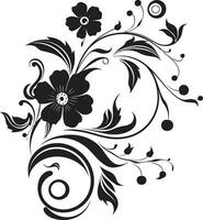 Timeless Hand Rendered Petals Elegant Logo Detail Sleek Floral Silhouettes Black Vector Icon