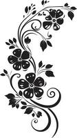 Intricate Noir Blossoms Hand Drawn Vector Emblem Elegant Floral Fusion Hand Rendered Black Vector Icon