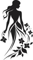 Artistic Floral Attire Elegant Vector Woman Blossom Icon Minimalist Bloom Fusion Black Woman Design with Florals