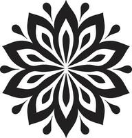 Botanical Symmetry Geometric Tile Icon Petal Gridwork Black Emblem Design vector