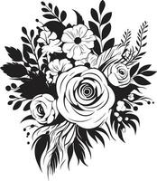 Clásico floral fusión decorativo negro logo esculpido pétalo fusión negro ramo de flores emblema vector