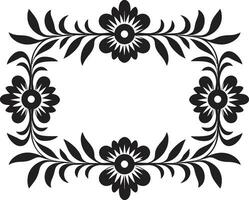 Floral Tiles Vector Icon in Black Geometrics Patterned Garden Black Vector Tile Icon