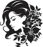 Abstract Flora Fusion Black Artistic Face Emblem Elegant Botanical Glamour Vector Woman Icon