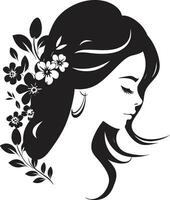 Clean Floral Beauty Black Hand Drawn Icon Whimsical Feminine Radiance Vector Face