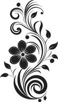 Hand Drawn Noir Vines Vector Emblem Inky Botanical Flourish Iconic Black