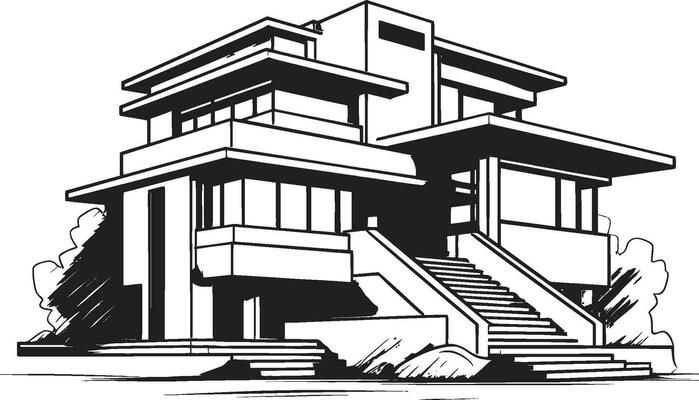 Tri Tower Zenith Emblem of Residential Prestige in Vector Art Triple Apex Haven Iconic Symbol of Architectural Charm