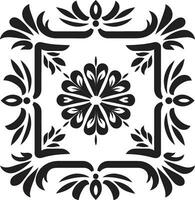 Petal Harmony Geometric Tile Floral Pattern Abstract Garden Grid Black Tile Icon vector