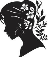 minimalista floral resplandor negro mujer icono sofisticado floración aura hecho a mano emblema vector