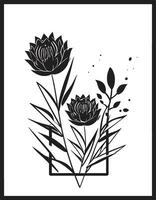 Minimalistic Noir Petal Sketch Black Vector Emblem Clean Hand Drawn Floral Vines Sleek Iconic Design