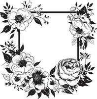 Harmonious Petal Frame Black Vector Emblem Elegant Blossom Surround Decorative Black Frame