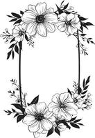 Whimsical Flower Encircle Black Frame Emblem Enchanted Floral Embrace Decorative Black Logo vector