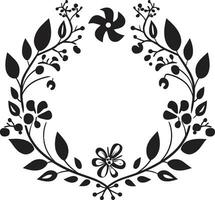 Timeless Floral Bloom Black Floral Icon Design Botanic Elegance Vector Logo with Frame