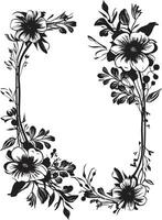 Botanic Frame Wreath Black Vector Frame Ethereal Floral Boundary Decorative Black Frame