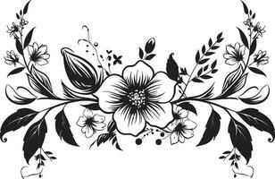 Intricate Petal Compositions Black Ornate Emblem Designs Whimsical Noir Blossom Impressions Invitation Card Icons vector